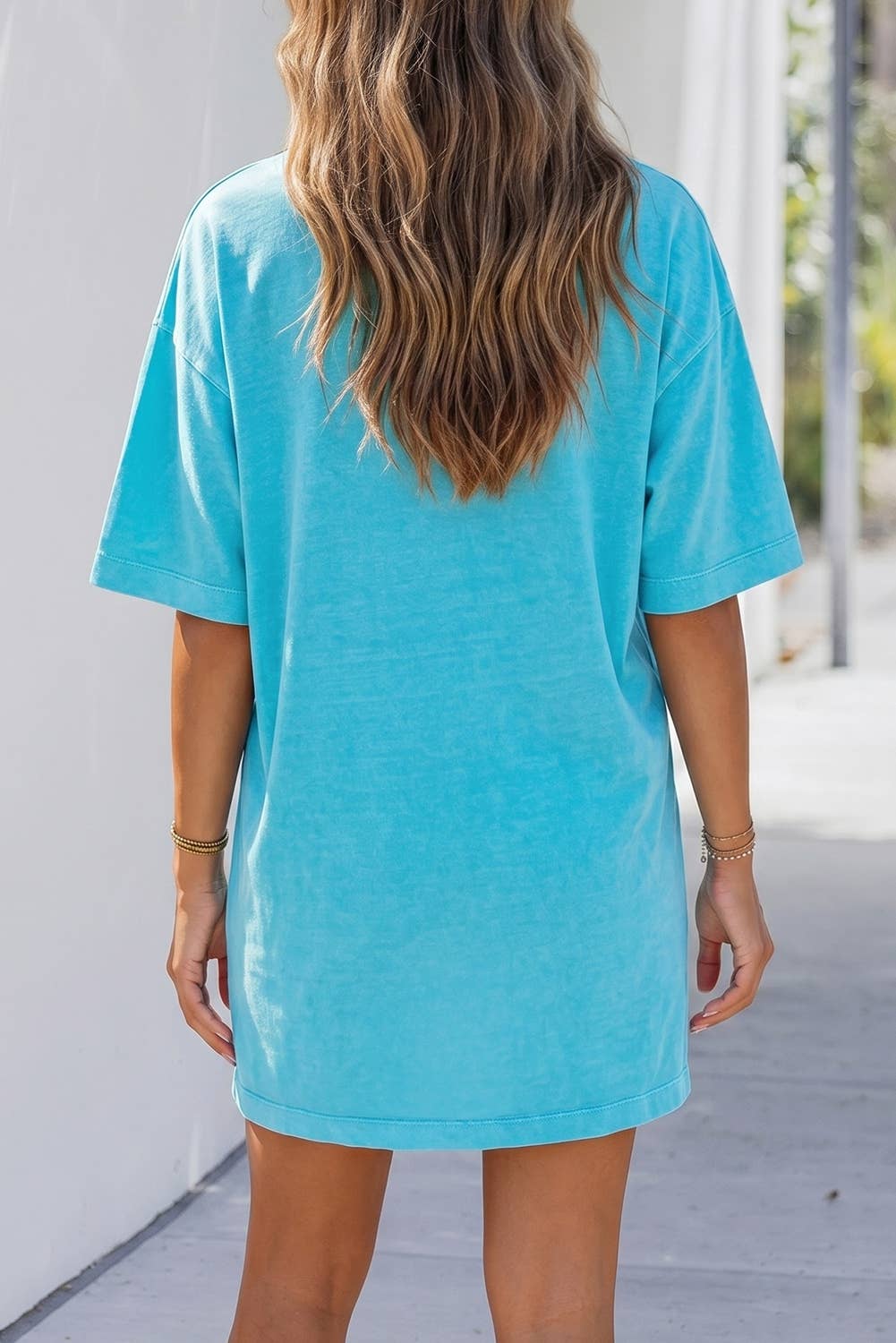 Solid Drop Shoulder Loose Casual T Shirt Mini Dress