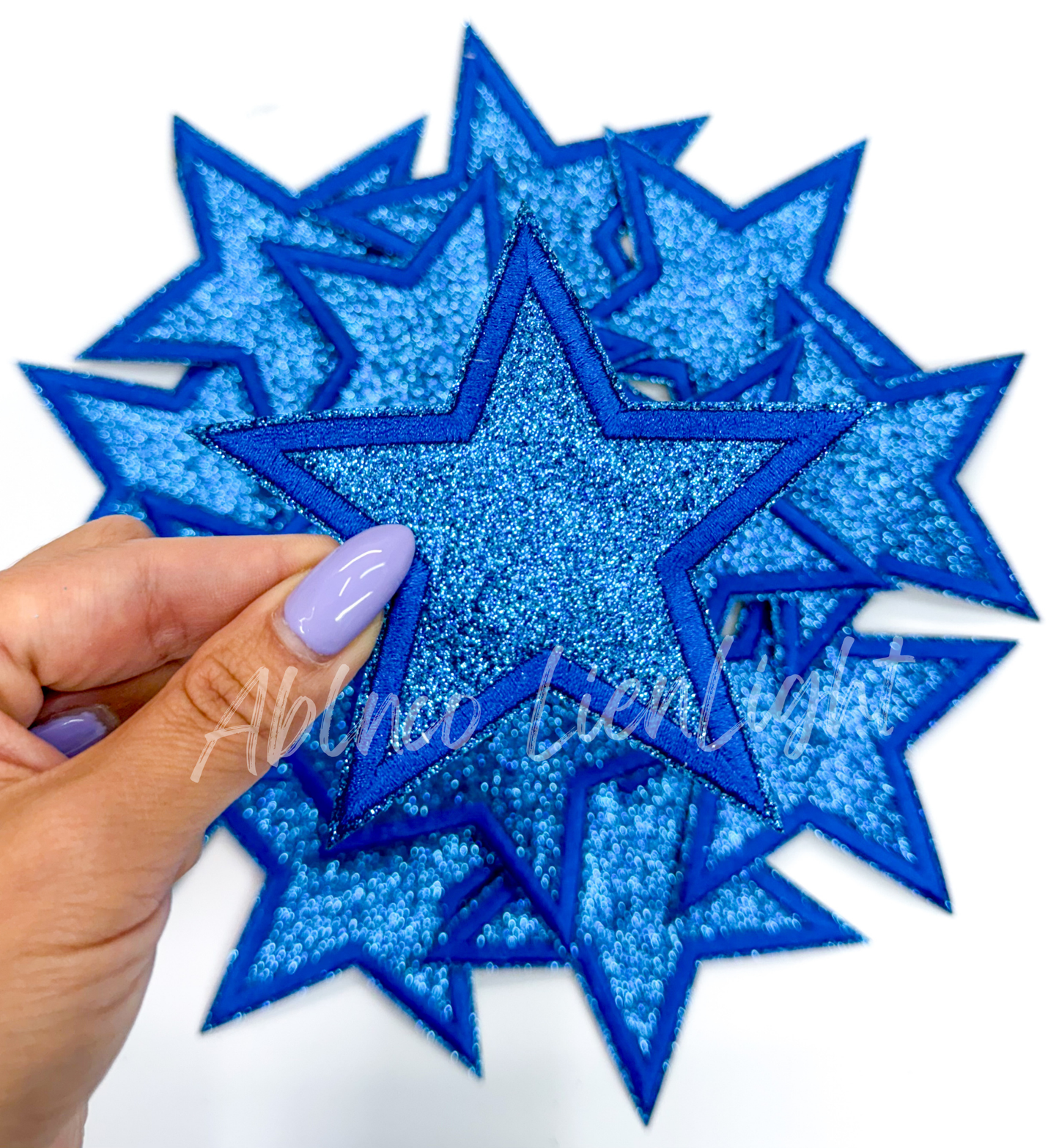 3” Royal blue glitter star embroidery patch iron on