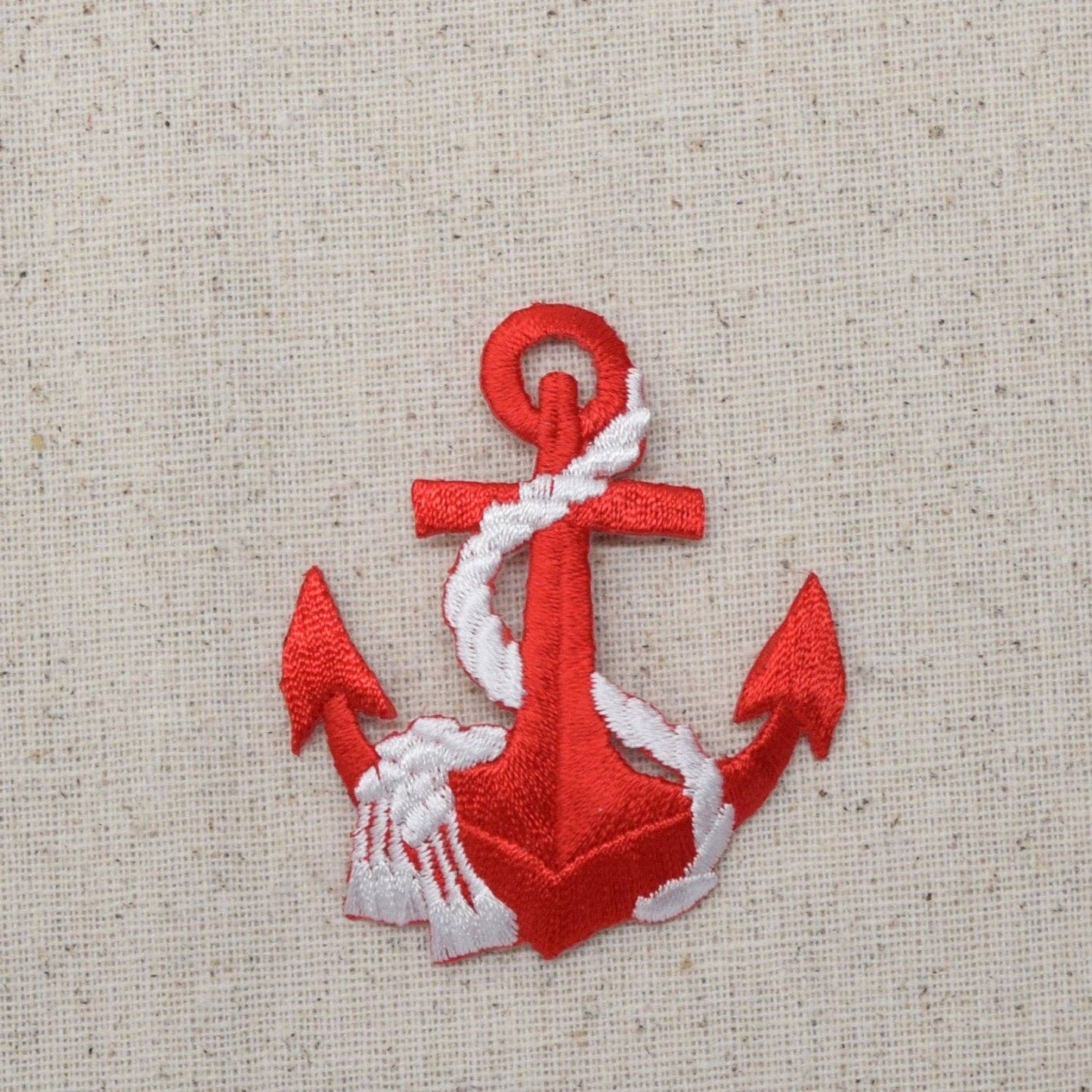 Nautical - Red Anchor - White Rope - Iron on Applique - Embroidered Patch - 695647