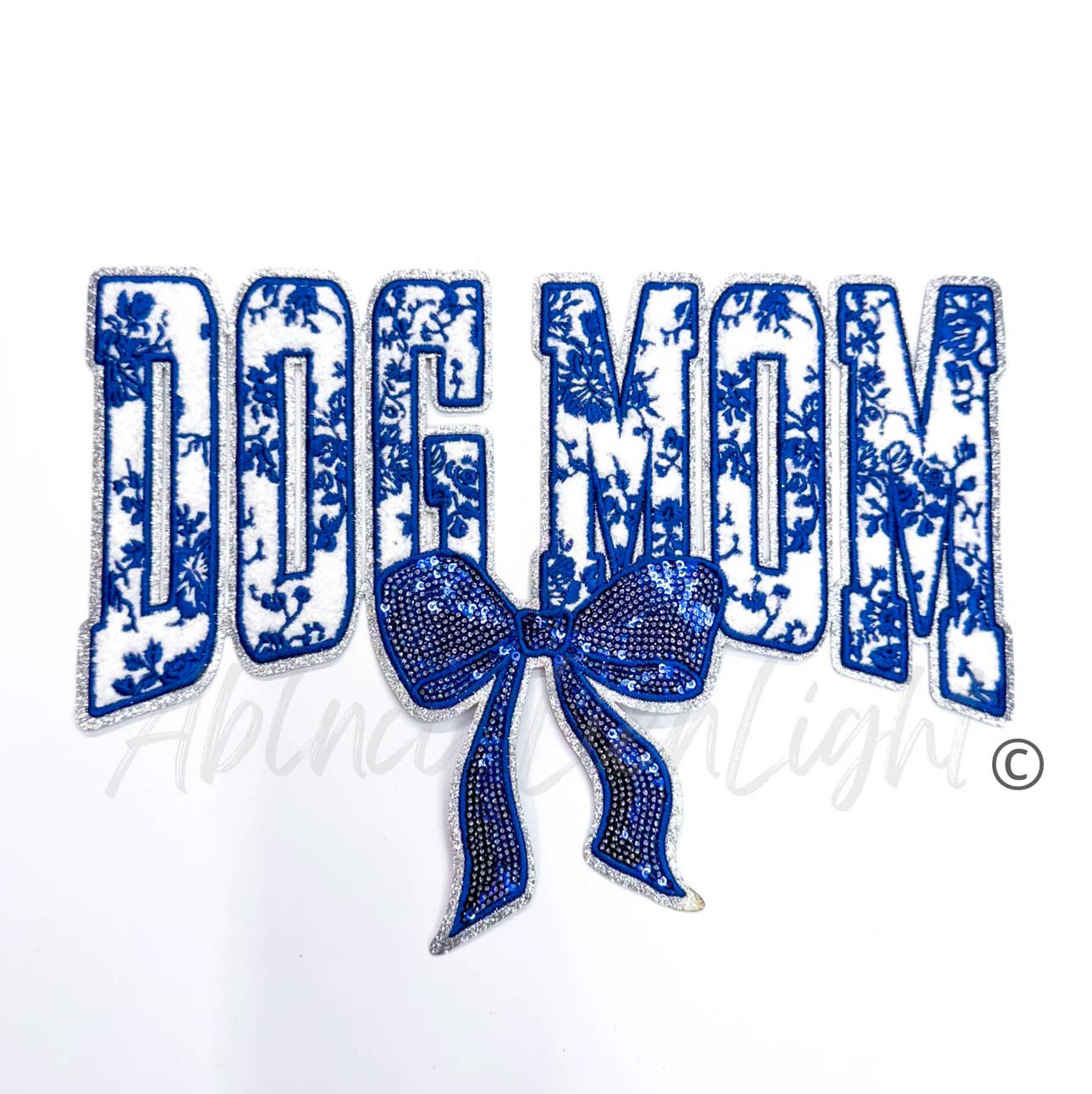 Blue Floral Dog Mom Bow Sequins & Chenille Embroidery Patch