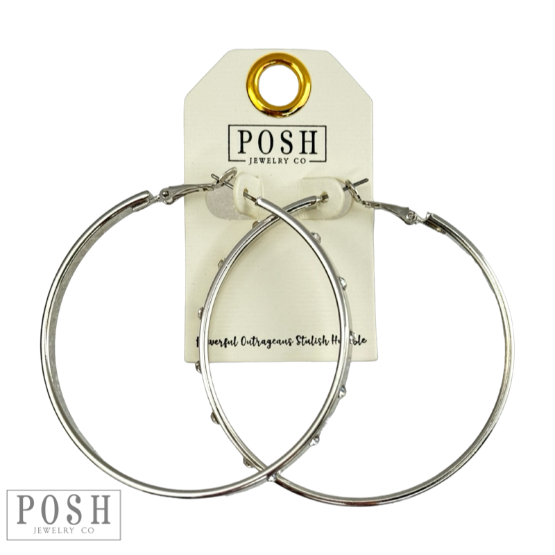 Set rhinestone 2.5 inch hoop earring