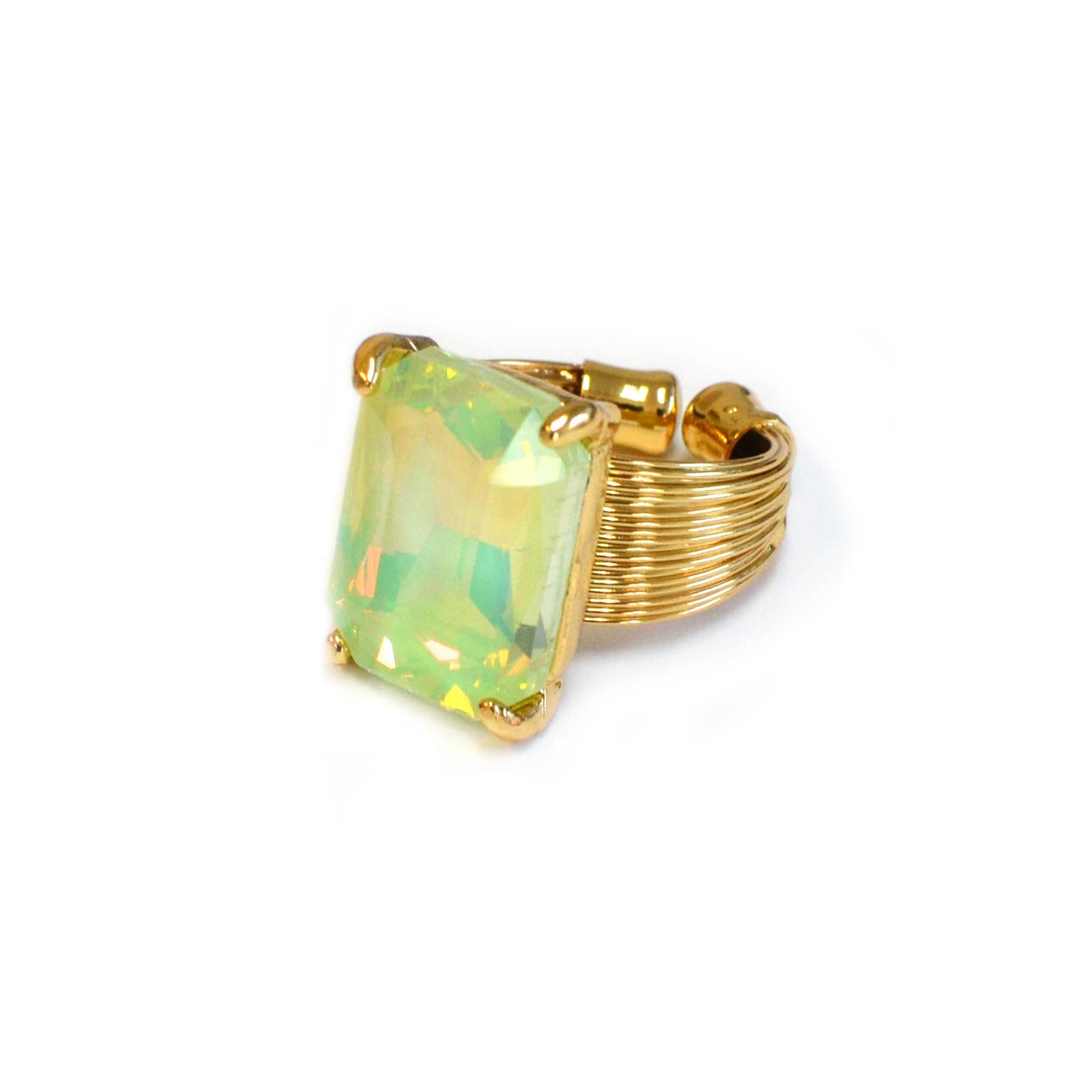Square Glass Cushion Cut Cocktail Adjustable Wire Ring