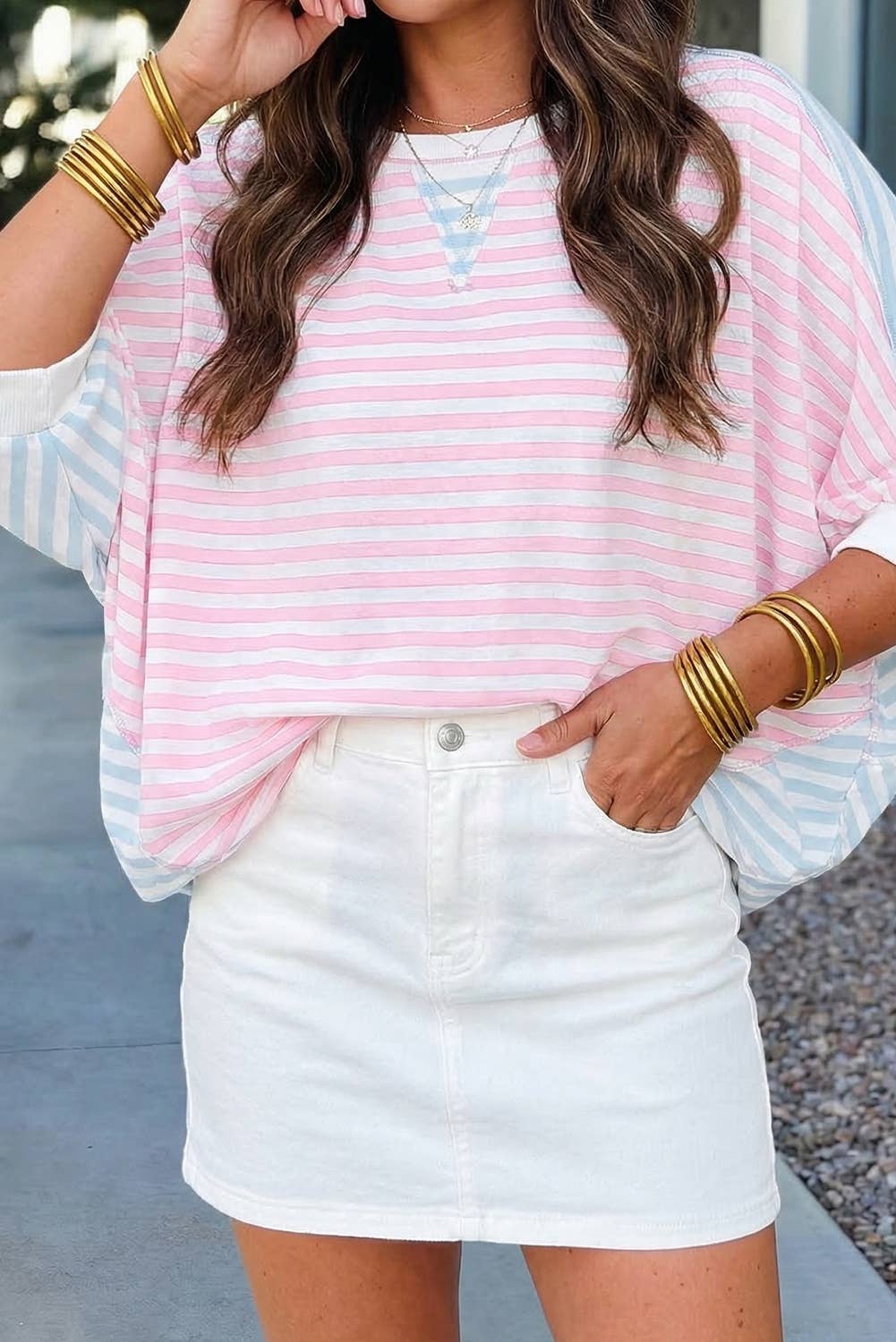 Oversize Dolman Sleeve Patchwork T Shirt
