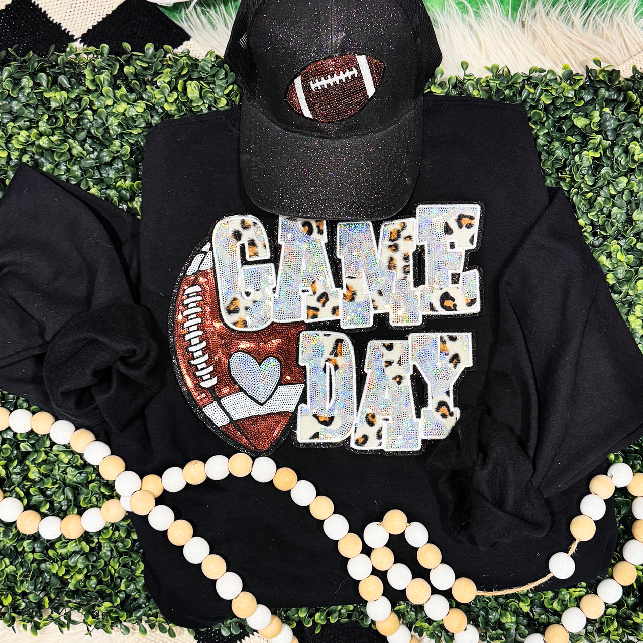 Silver Football Leopard & Sequins Patch