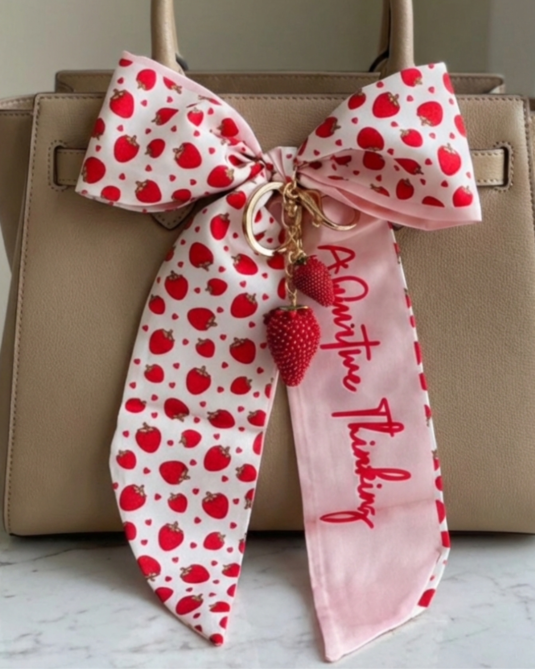Strawberry Bow Keychain & Bag Charm Set-W