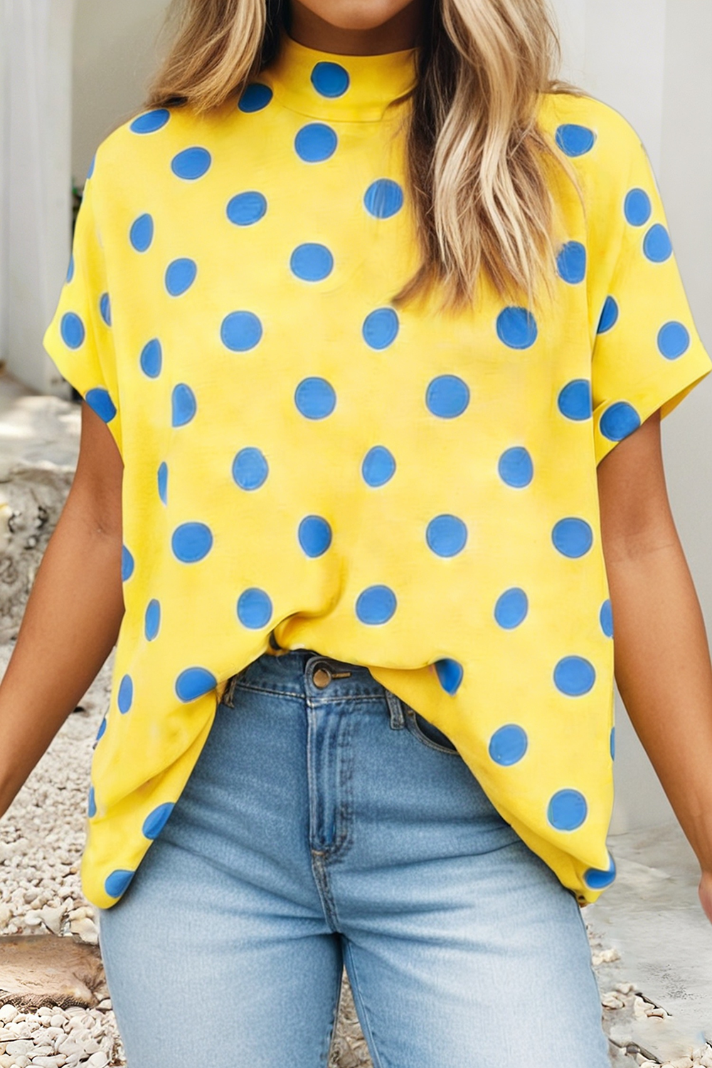 LDC Polka Dot Print Mock Neck Dolman Top| S-4X