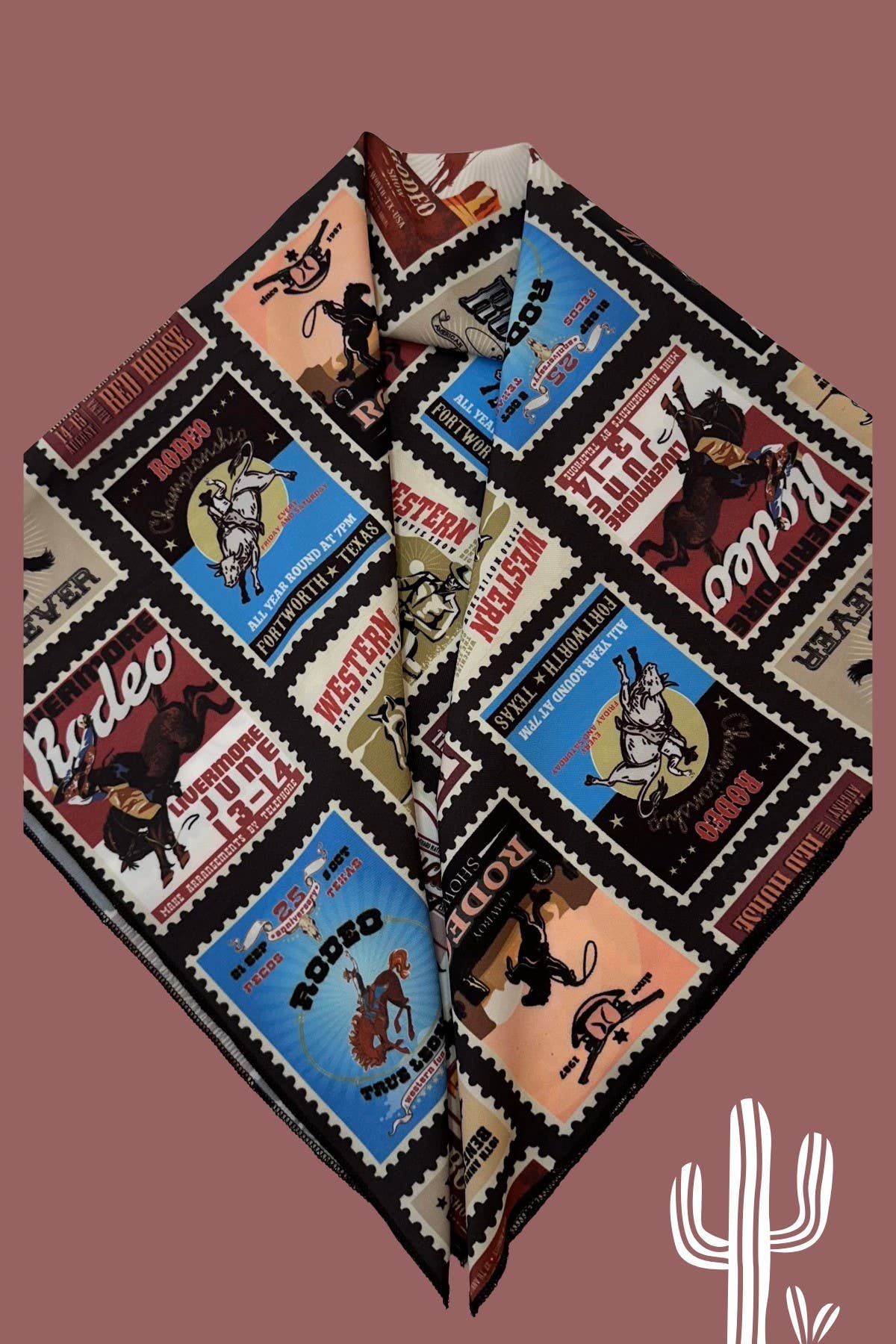 SC-6433-Western Blue Rodeo Horse Stamp Print Scarf