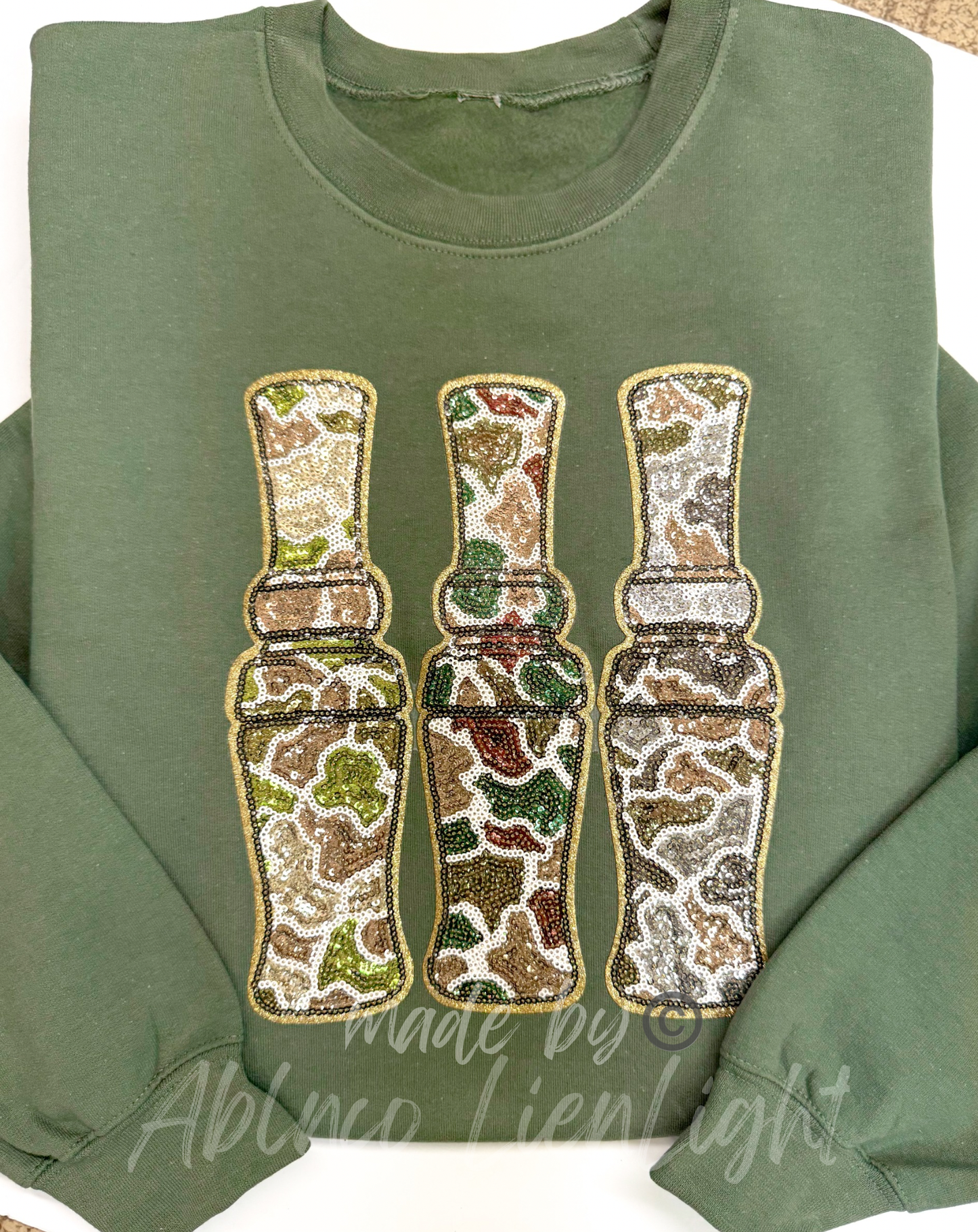Camo Duck Call Hunting Sequins Patch Sweatshirt
