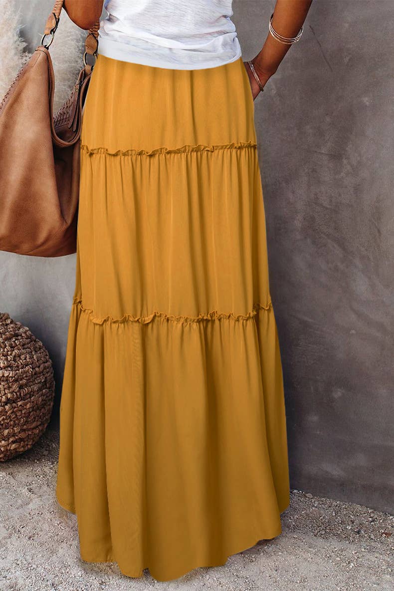 Boho Tiered Maxi Skirt with Pocket 17colors