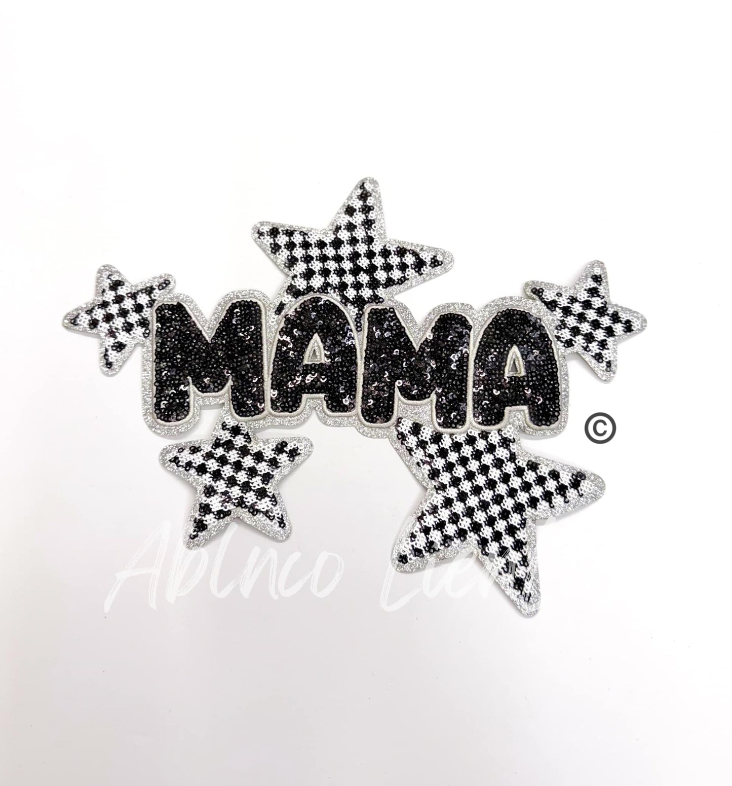 Mama Checkered Stars Sequins Patch - Large