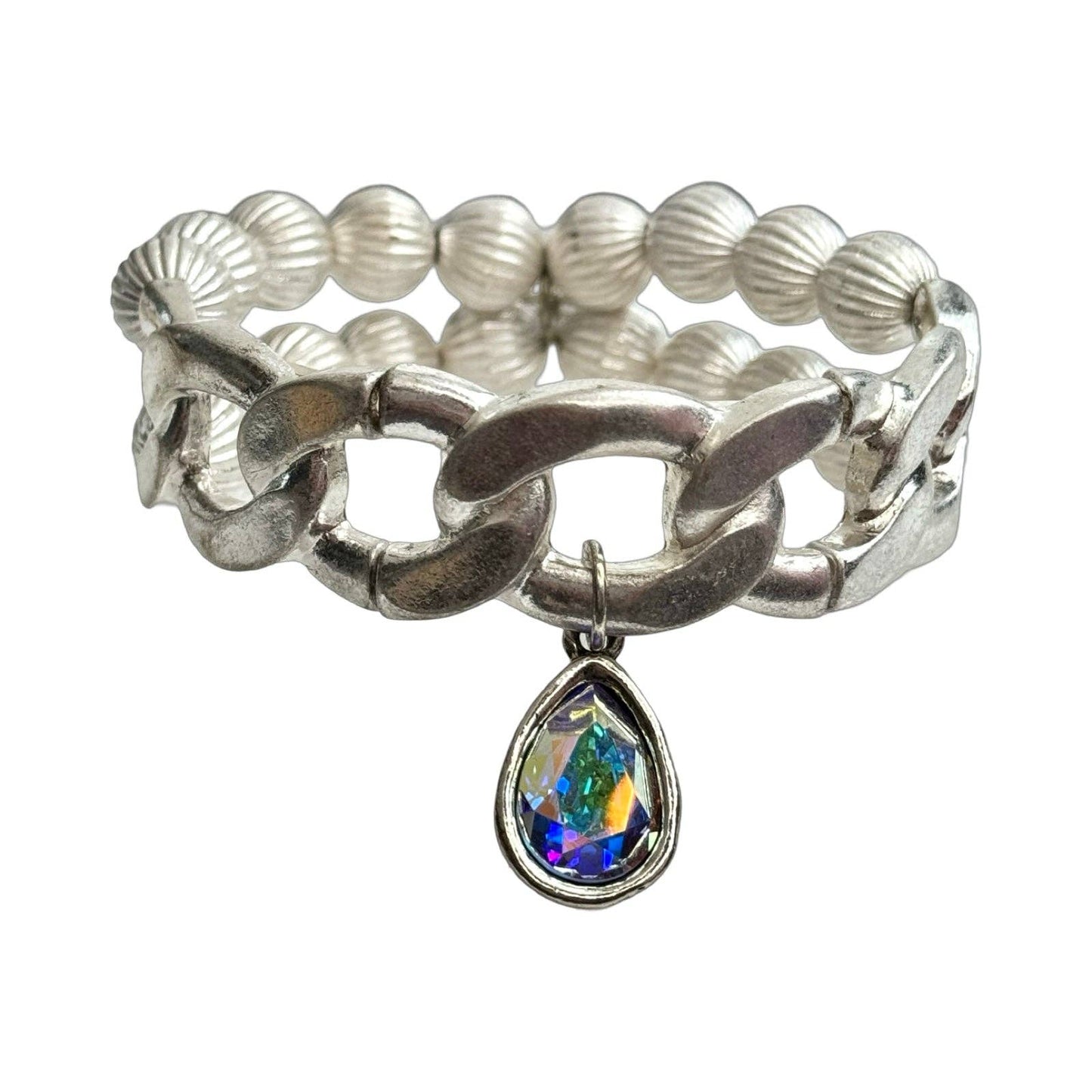 Fluted bead and chain link bracelet set