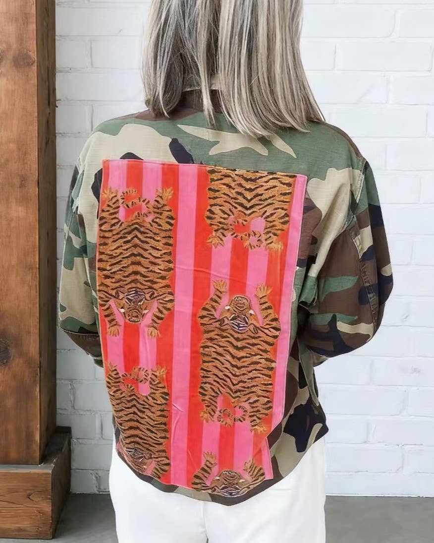 Vintage Tiger Stripe Patch Detail Camouflage Jacket