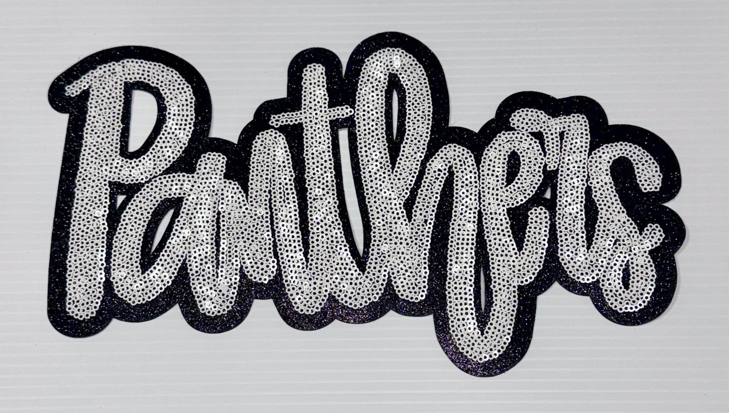 Panthers Patch, Sequin Patch, Football Patch, Panthers Game Day Sequin Patch, DIY, Iron on Patch, Black glitter backing