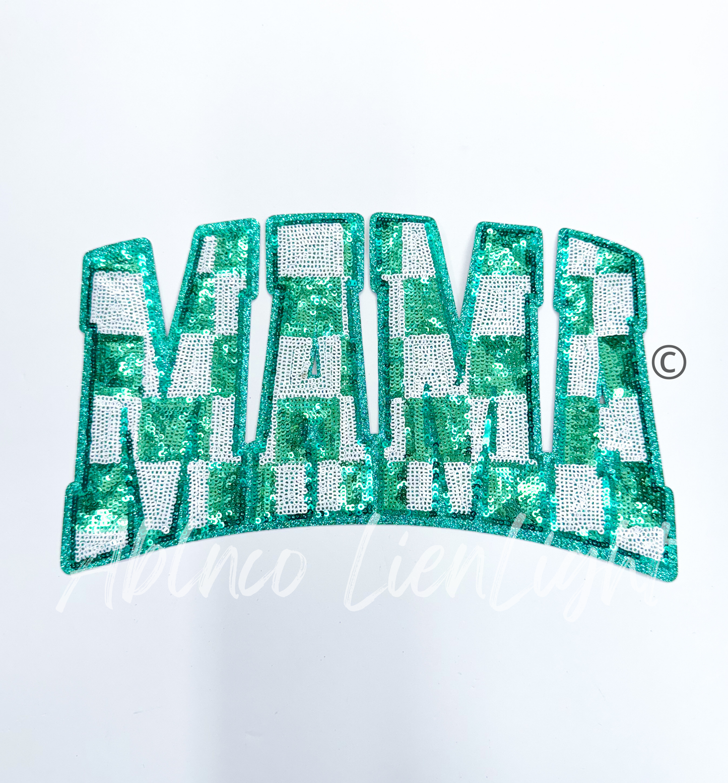 Big Mama Teal Checkered Sequins Iron On Patch