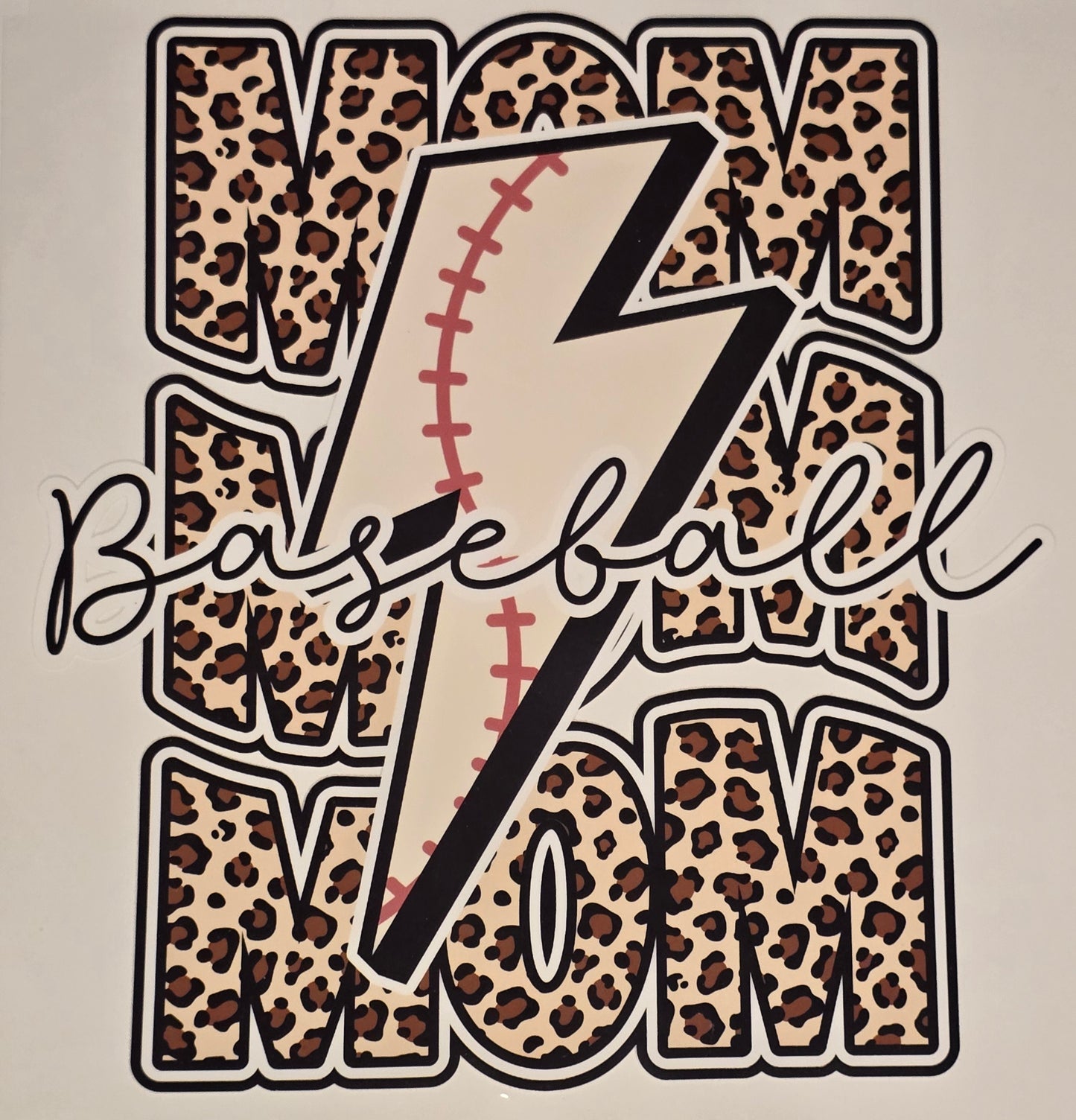 DTF Baseball "Baseball MOM" Bolt, Cheetah Lace print