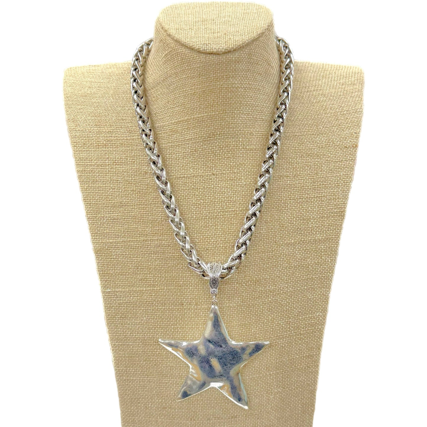 Silver Hammered Star Pendant on Chain Neclace