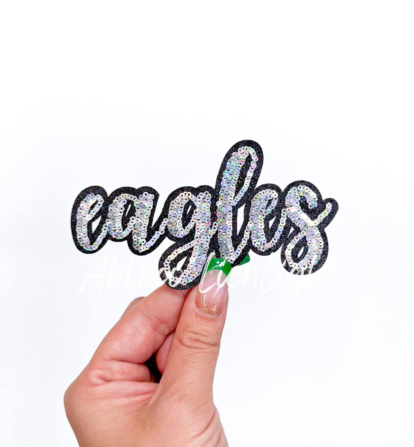 Eagles Cursive Sequins Iron On Patch-Small