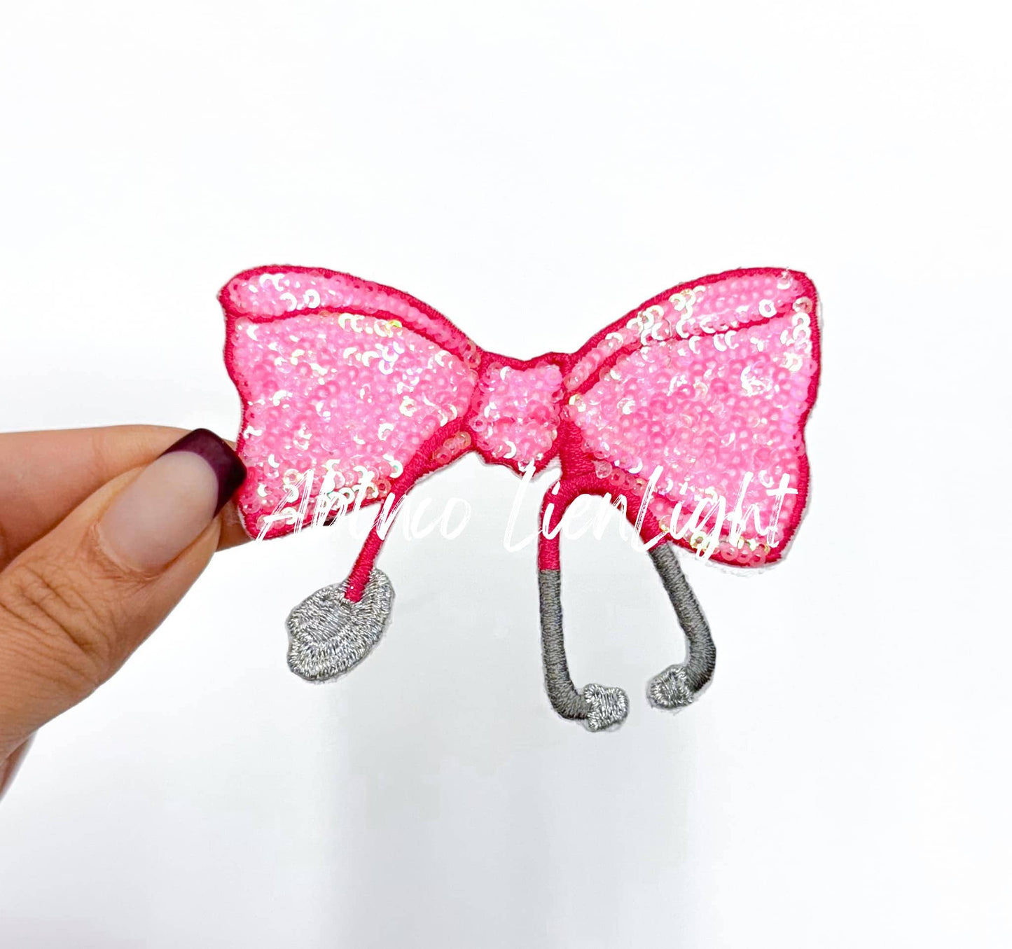 Nurse Stethoscope Bow Sequin Embroidery Patch