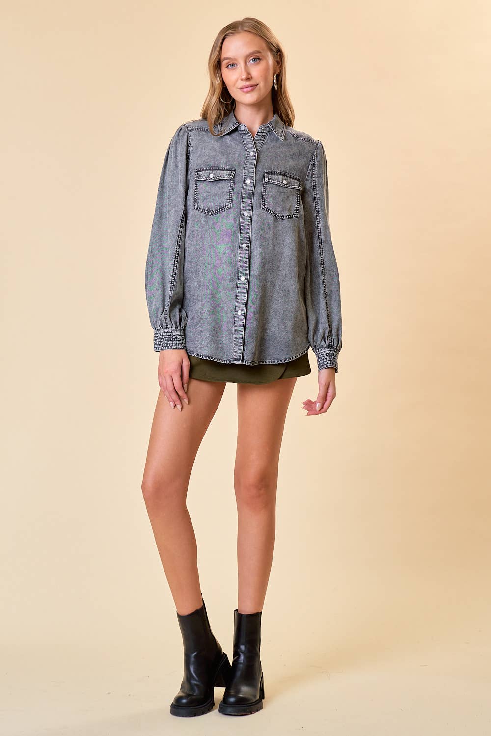 DOUBLE BUST POCKET DENIM SHIRT - 41699T-1