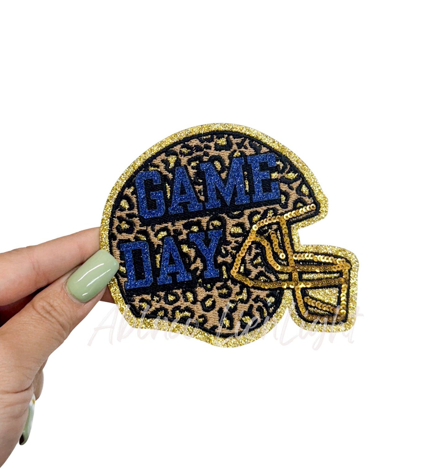 Royal Game Day Cheetah Football Helmet Glitter Sequin Patch