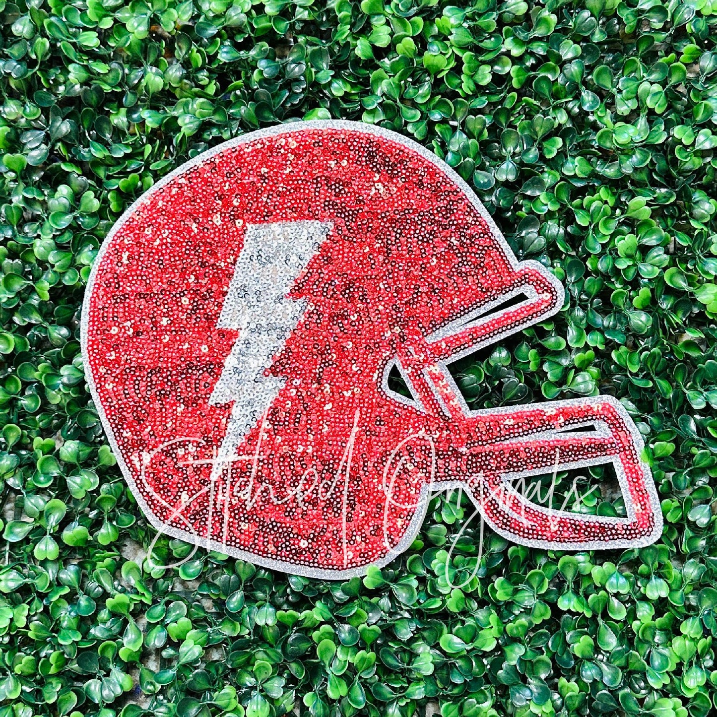 Red Helmet Sequin Patch, Iron on Patch, Sequin Patch