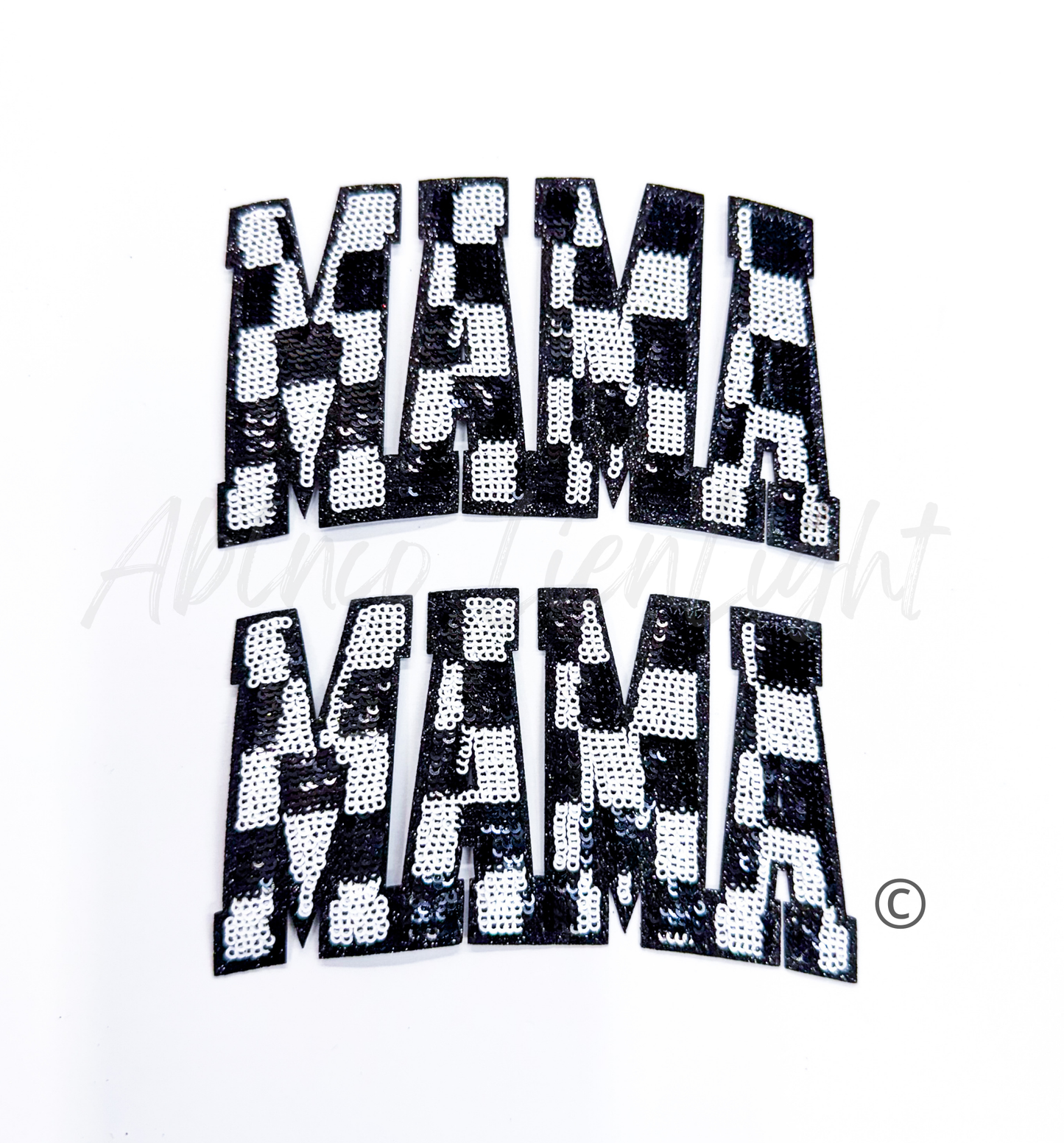 Mama Black Checkered Sequins Iron On Patch