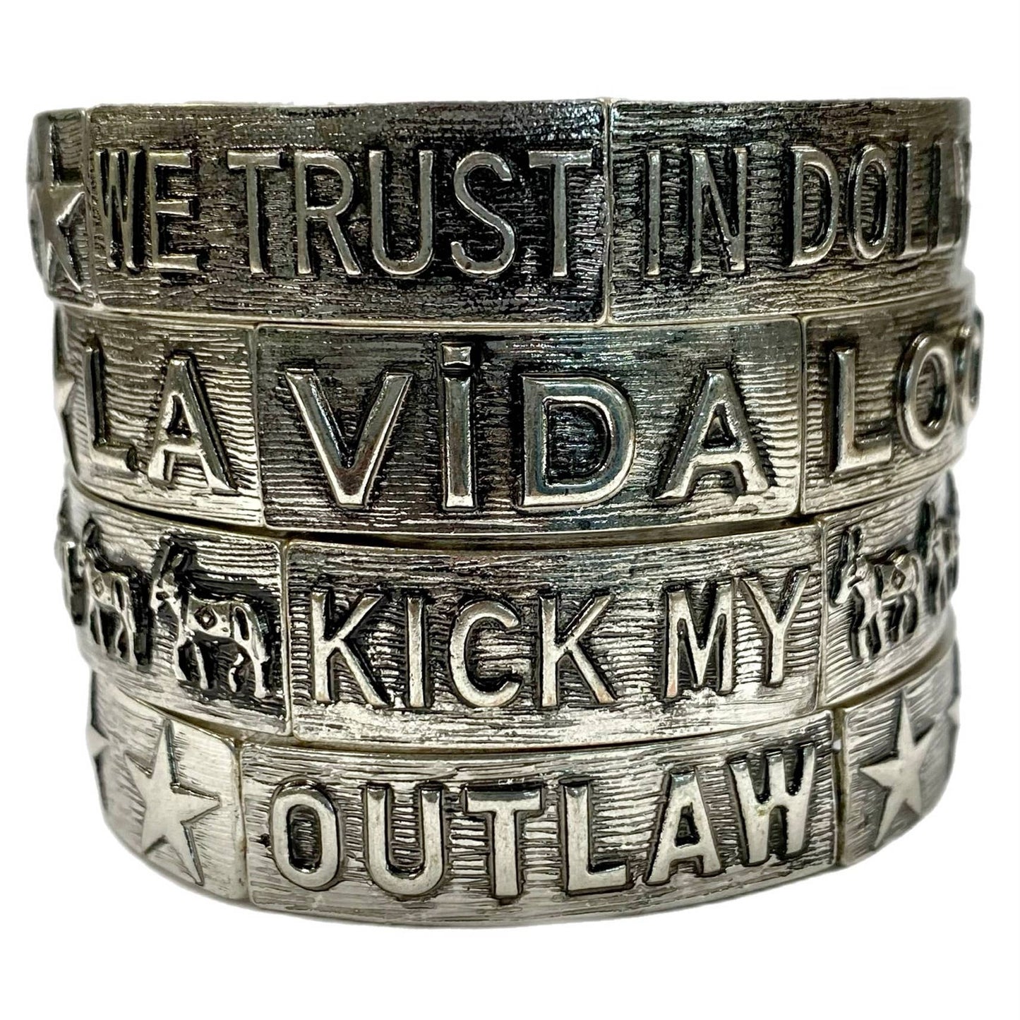 Silver Metal Stretch Bracelets with Sayings