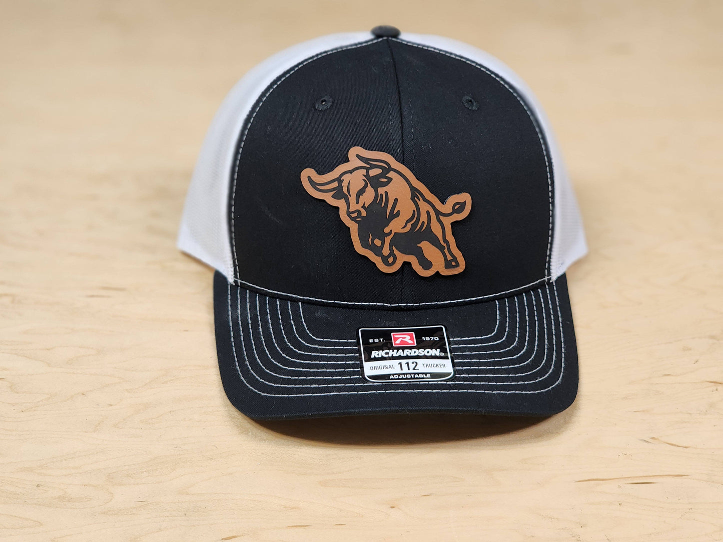 Bull Emblem Mesh Back Cap - Black & White, Richardson 112