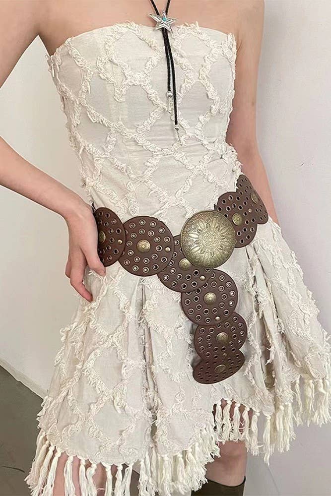 Round Panel Eyelet Western Belts MOQ 3pcs ZK1329
