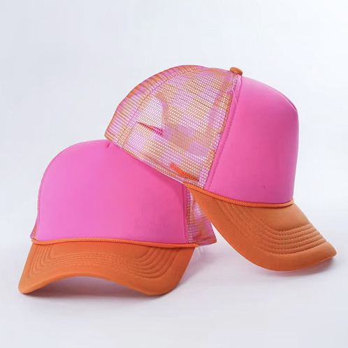 Pink & Orange Checkered Mesh Foam Trucker Hat