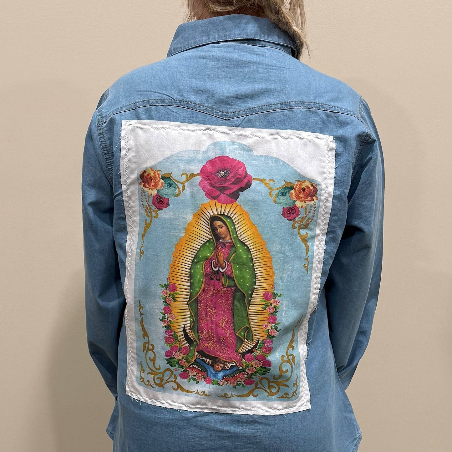 Denim Pearl Snap Chambray (with patch on back)