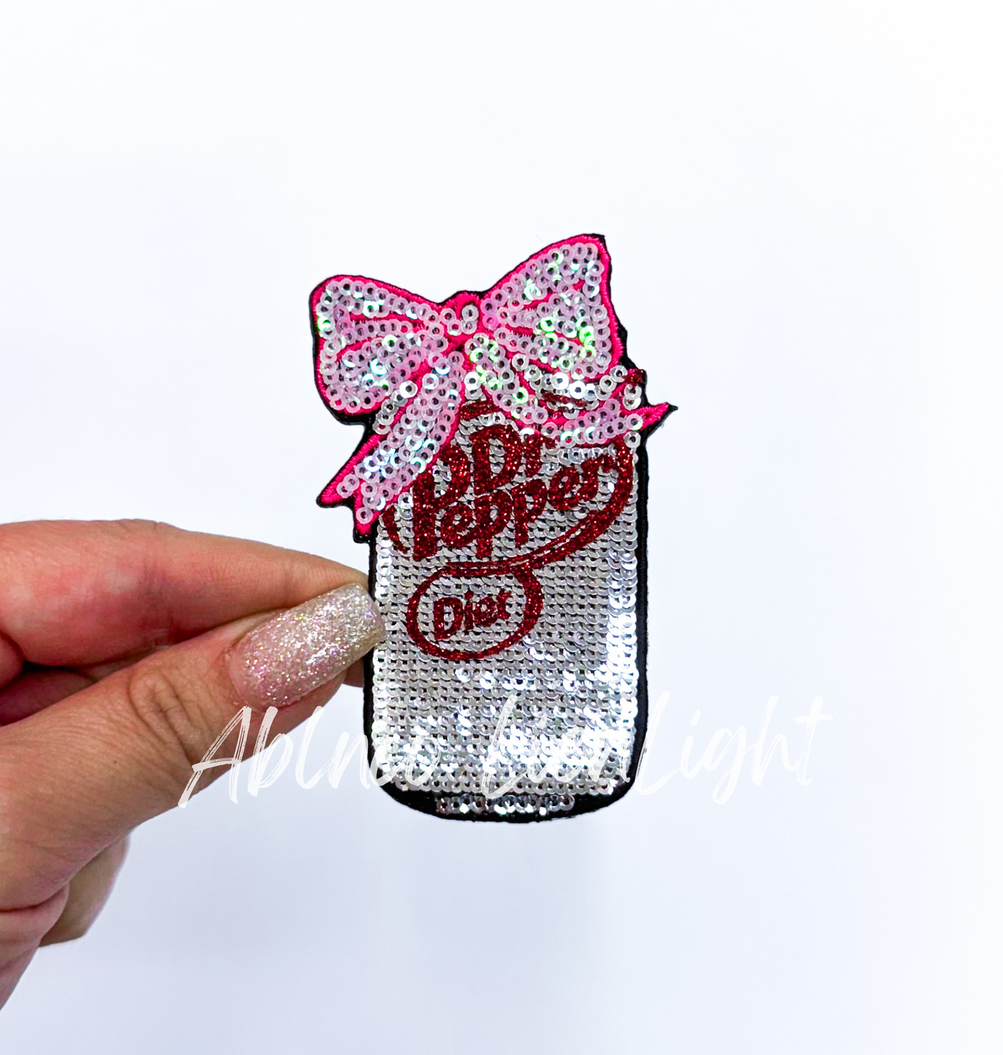Diet Dr Pepper Bow Sequins Iron On Patch