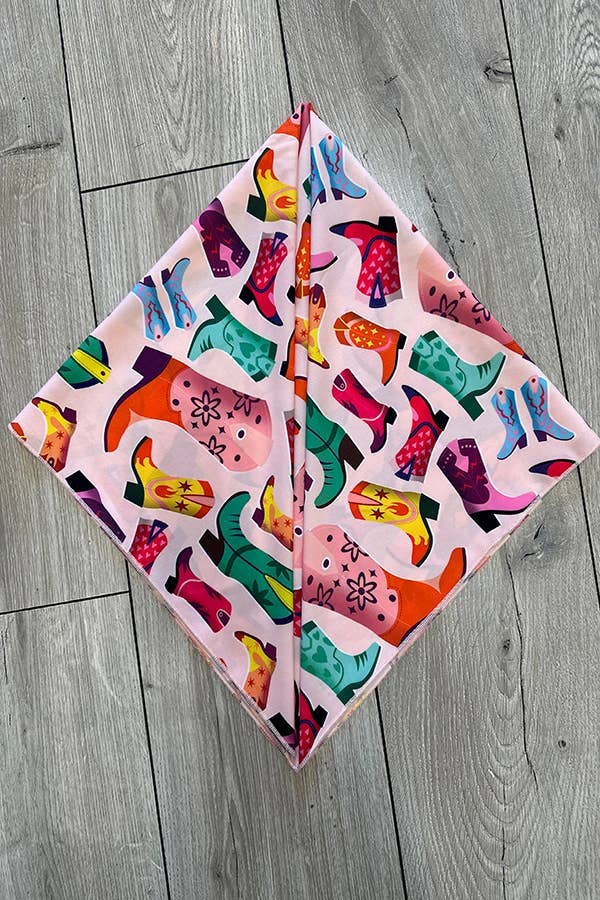 SC-5604-Western Pink Associate Boots Print Scarf