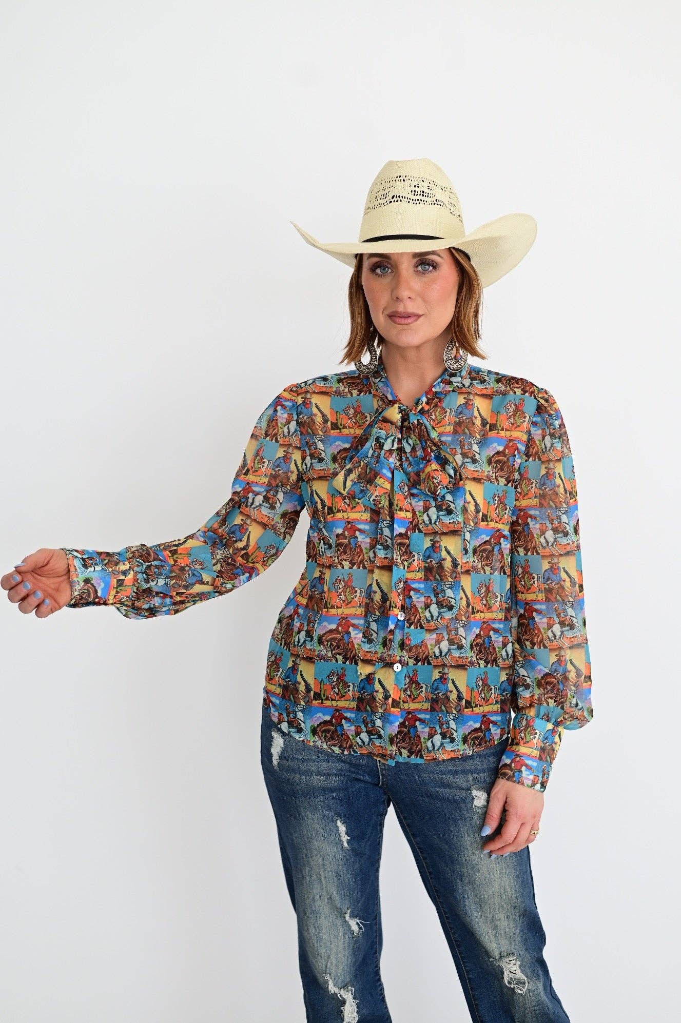 Tie Top, Popart Cowboy LS Bow Top HH2712 (Pack)
