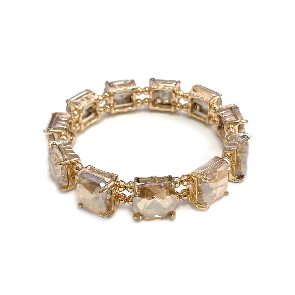 Cushion Cut Glass Crystal Linked Stretch Bracelet