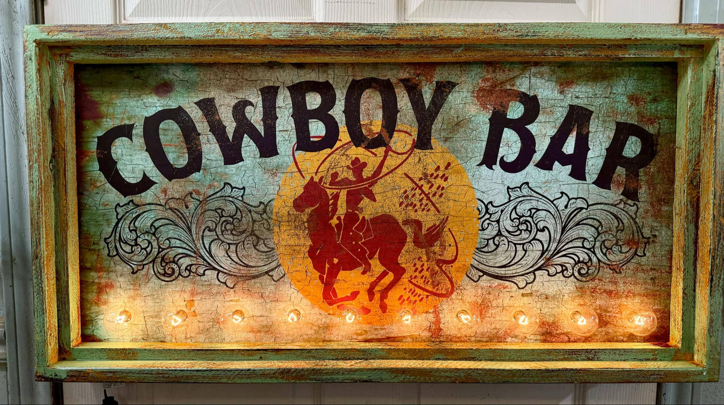 Cowboy Bar - 18"x36" Lighted Artwork