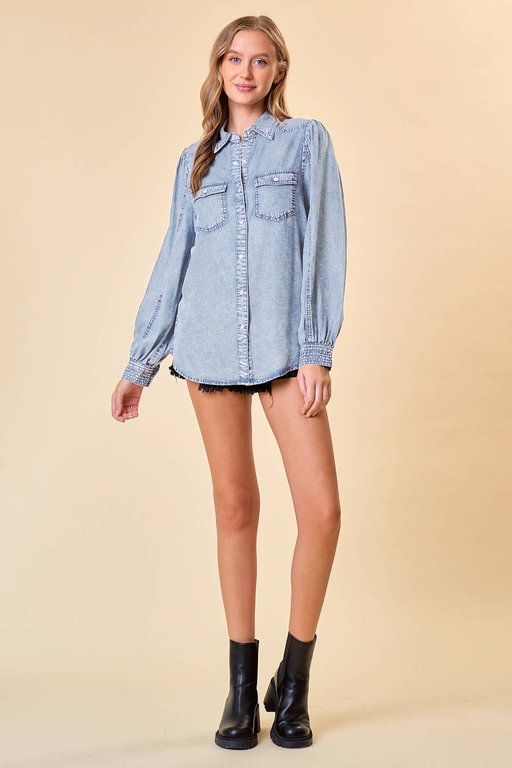 DOUBLE BUST POCKET DENIM SHIRT - 41699T-1