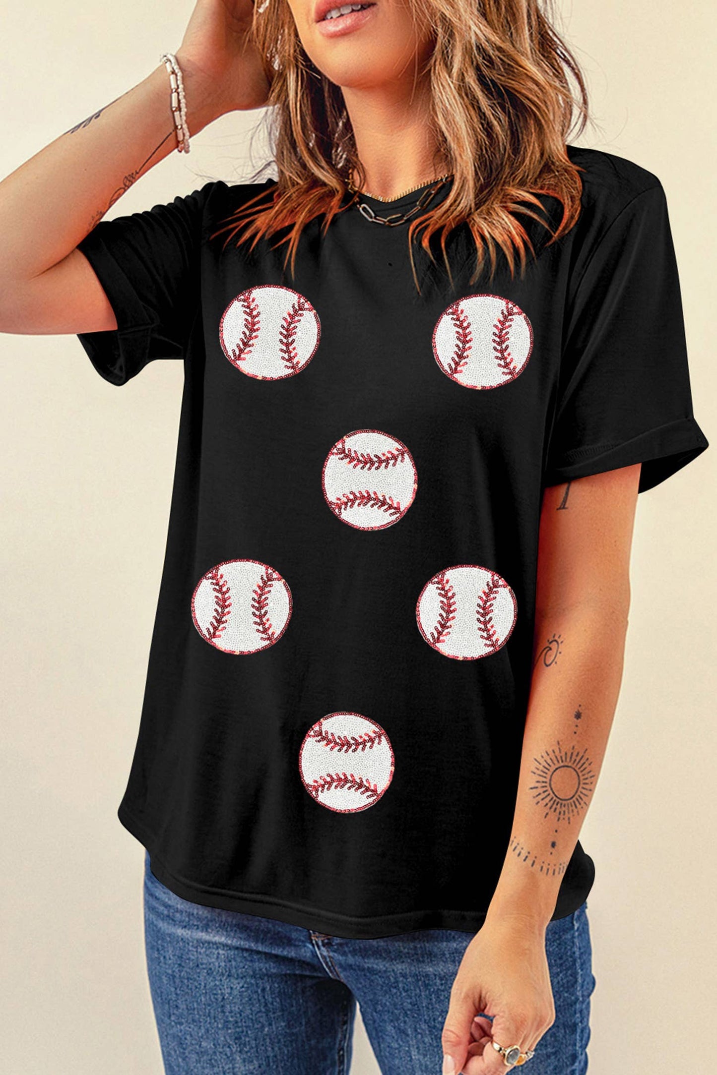 Sequin Rugby Football Patch Graphic T Shirt | S-3XL