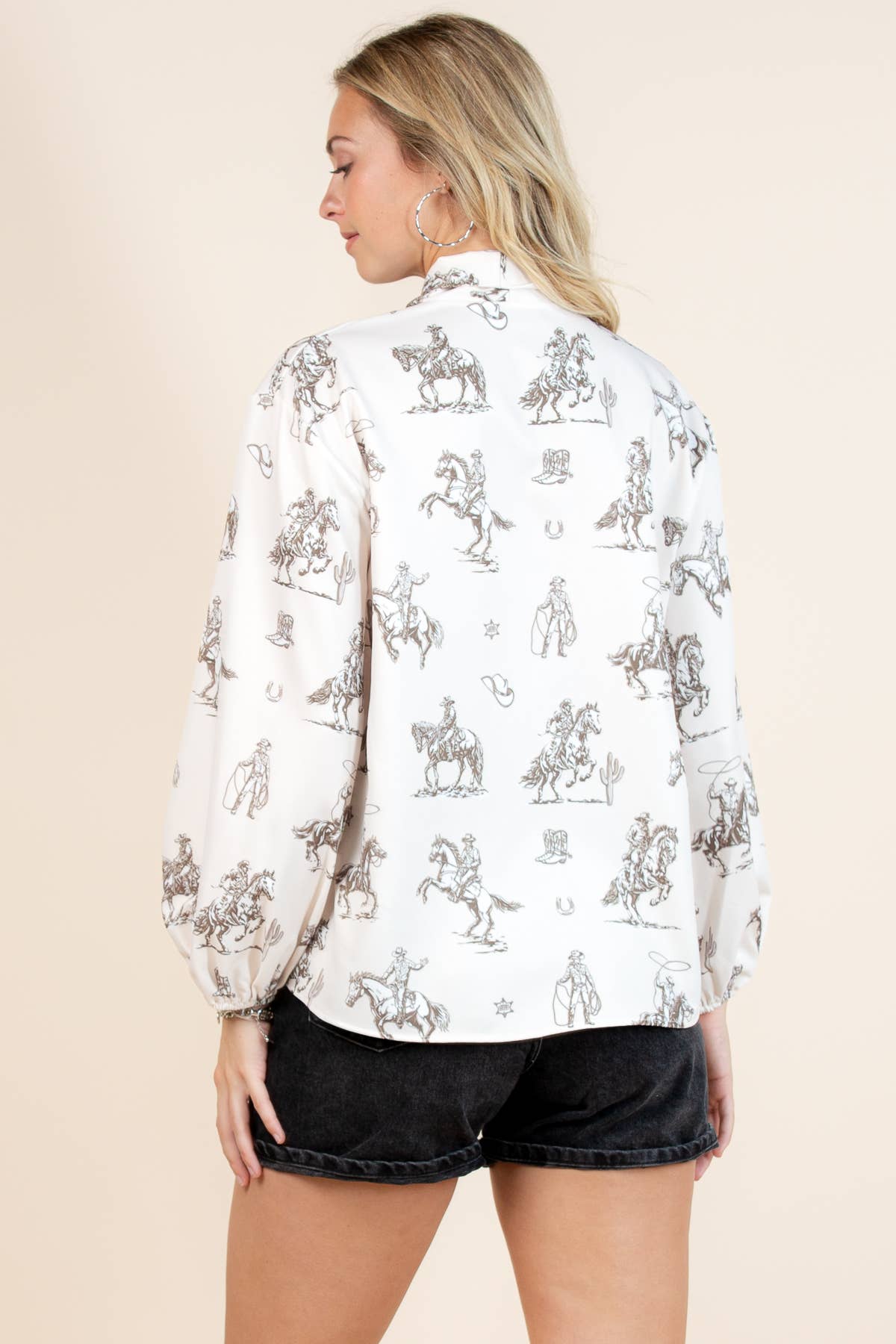 T1629-5302-Western Sheriff Cowboy Print Blouse