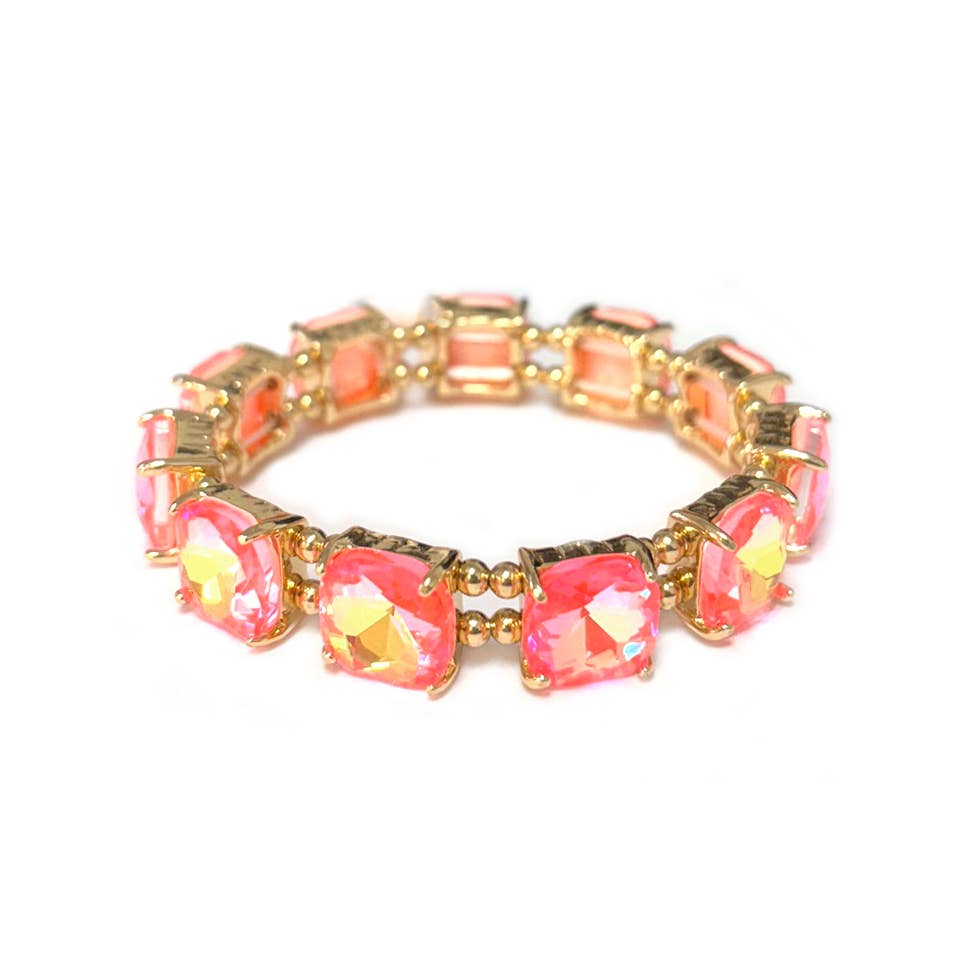 Cushion Cut Glass Crystal Linked Stretch Bracelet