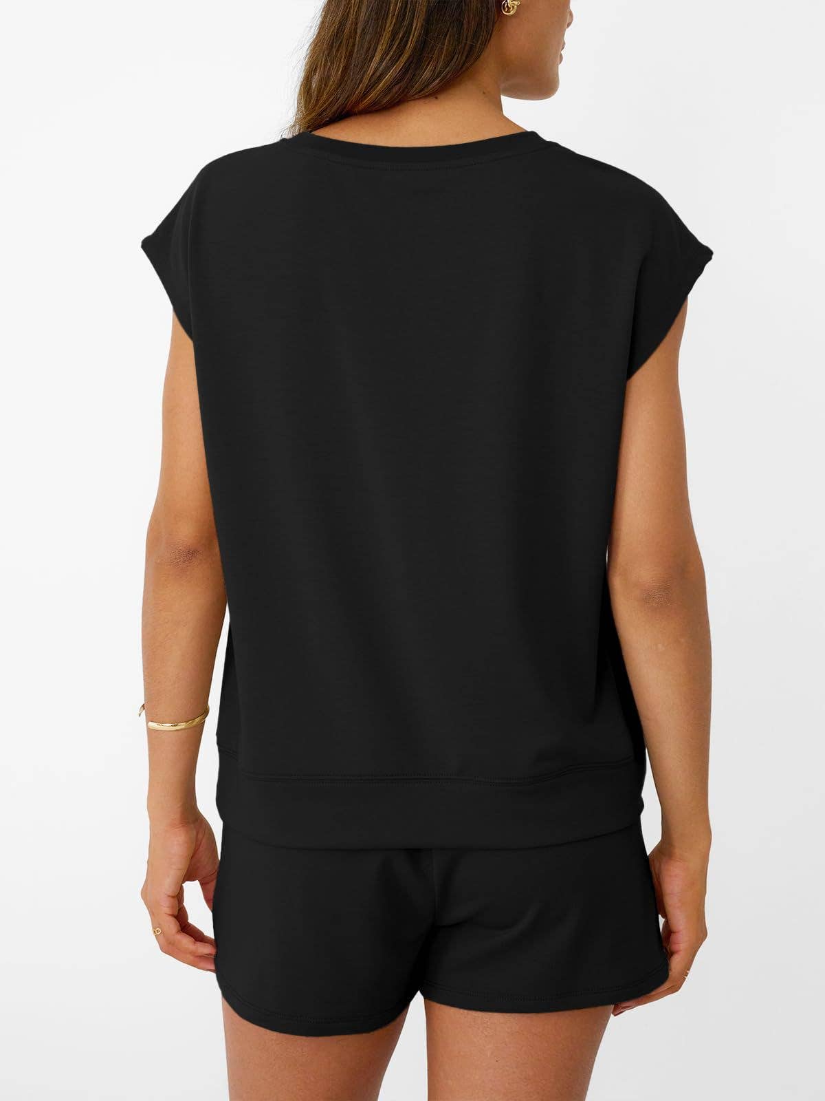 Casual Lounge Set Cap Sleeve Top Drawstring Shorts