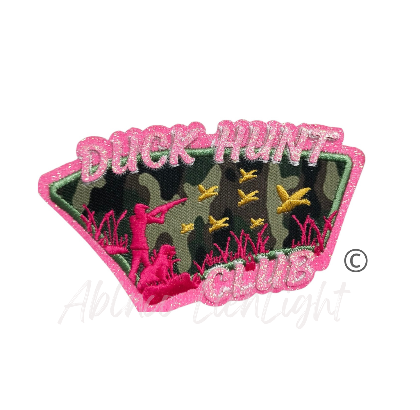 Duck Hunt Club Camo Pink Glitter Embrodiery Patch Iron On