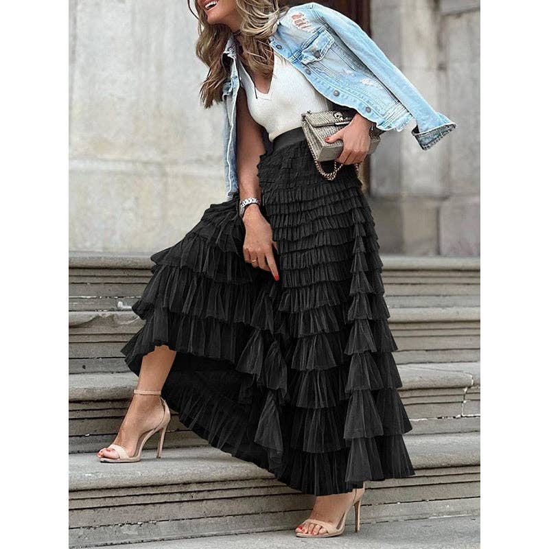 A-Line High Waisted Solid Color Tulle Skirts Bottoms