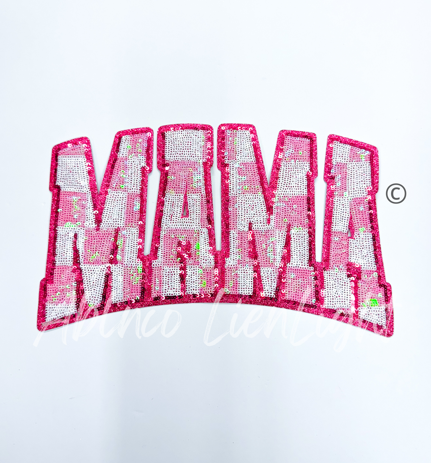 Big Mama Light Pink Checkered Sequins Iron On Patch