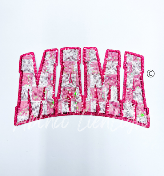 Big Mama Light Pink Checkered Sequins Iron On Patch