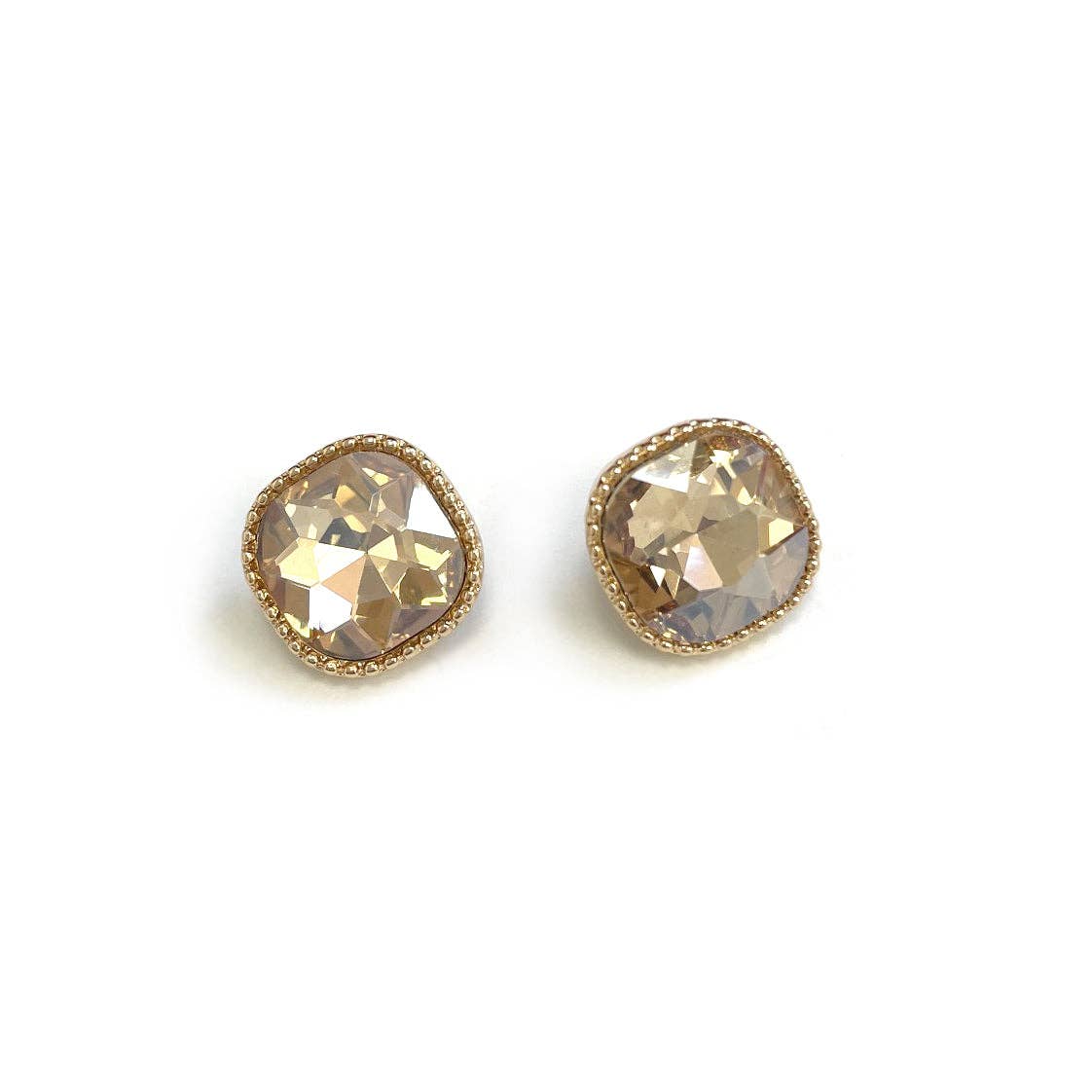 Square Textured Framed Crystal Glass Stone Stud Earrings
