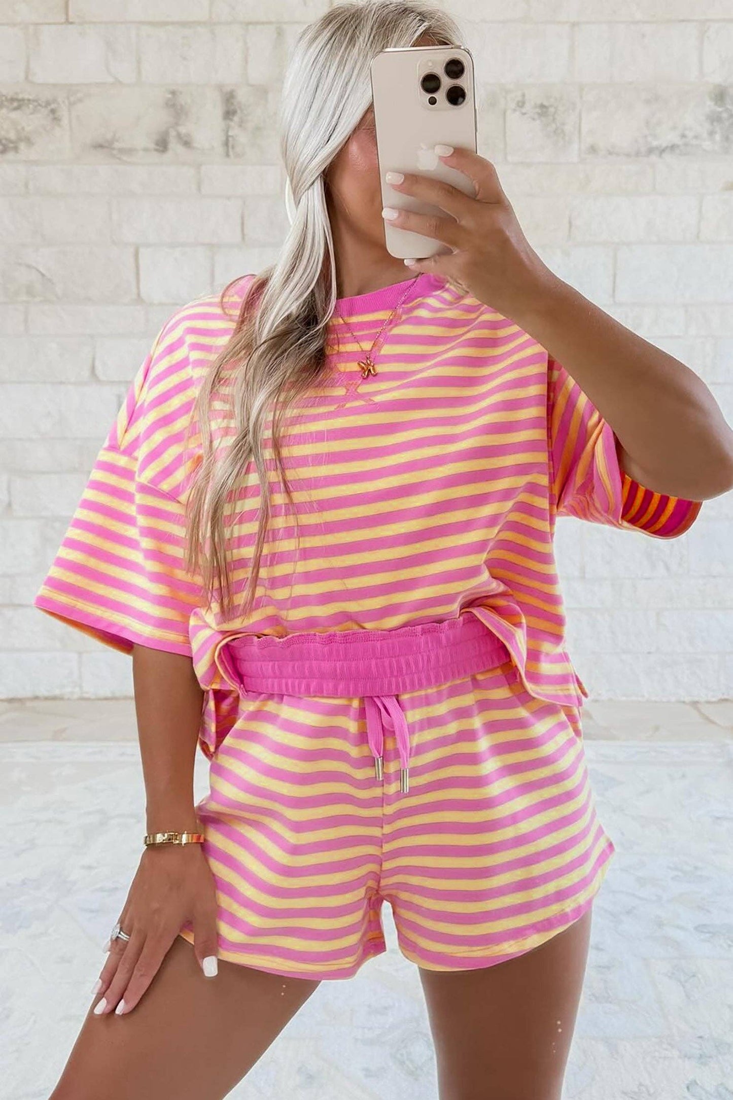 Rose Stripe Stripe Terry Tee and Shorts Set