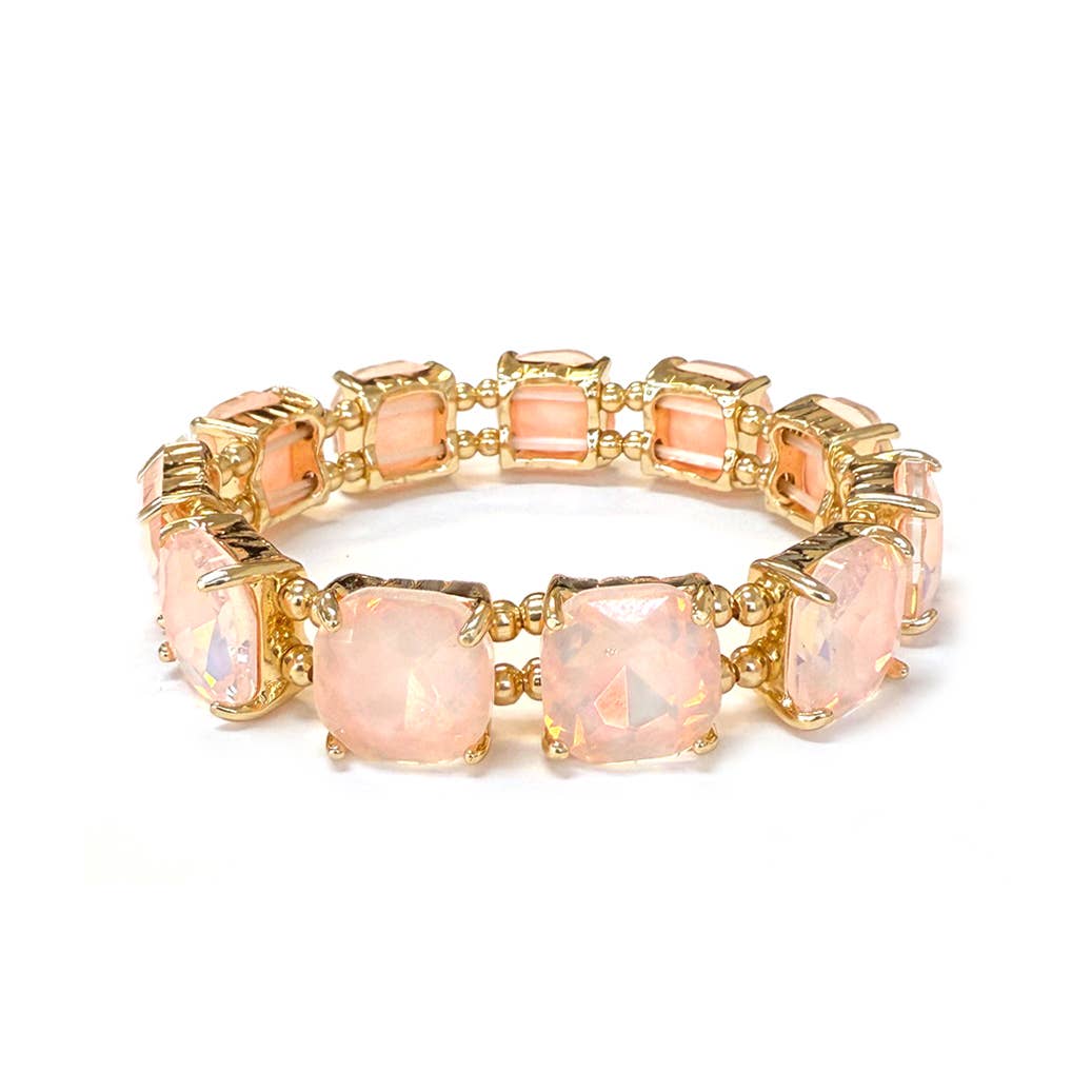 Cushion Cut Glass Crystal Linked Stretch Bracelet