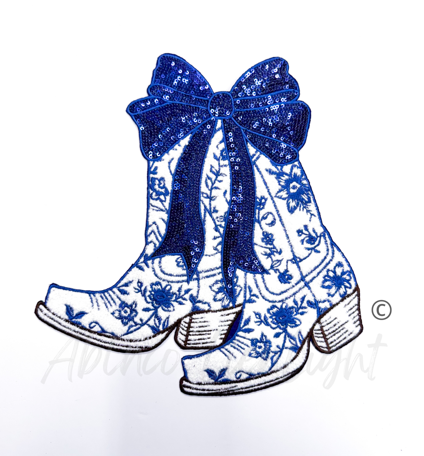Blue Floral Bow Boot Sequins Chenille Embroidery Patch
