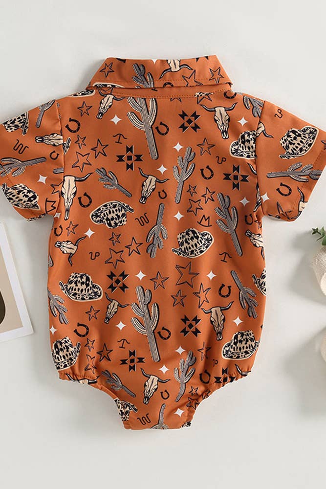 Western Style Cactus Print Button Up Shirt Romper BDR005